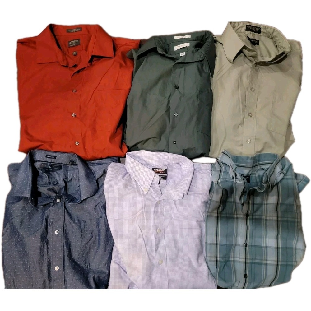Lot‎ Of 6 Men's XL 17-17 1/2 Button Down Collar Shirts, Various Brands & Sleeves